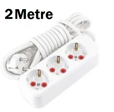 3'lü Topraklı Grup Priz – 2 Metre Uzatma Kablolu P32