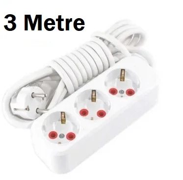3'lü Topraklı Grup Priz – 3 Metre Uzatma Kablolu P33