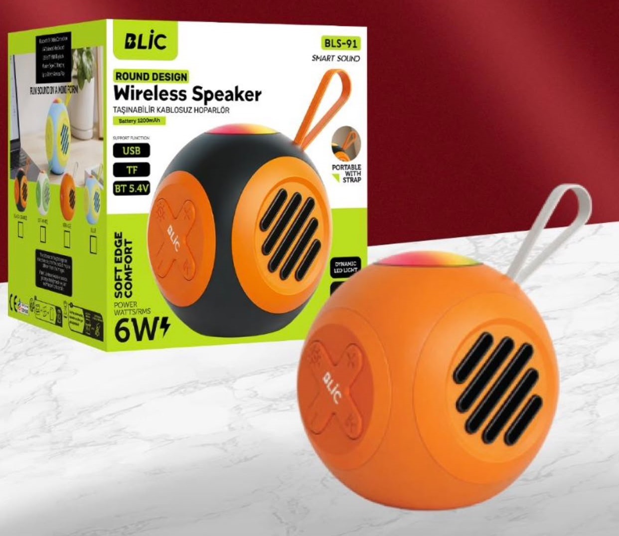 Bls-91 Bluetooth Hoparlör 6W Taşınabilir Kablosuz Speaker Usb-TF Kart Destekli 1200 Mah BT5.4V