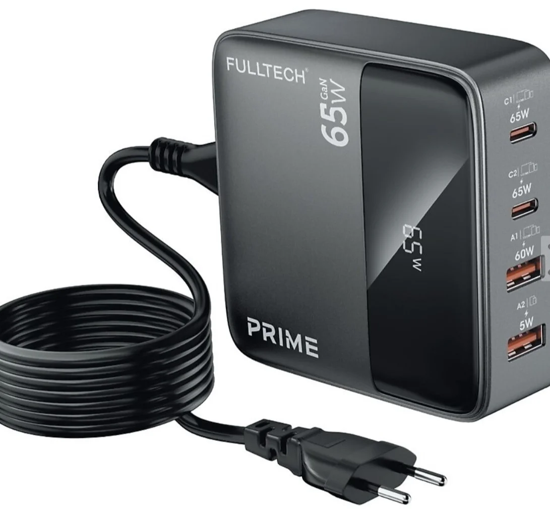 Fulltech 65W 4in1 Gan Masaüstü Hızlı Şarj Cihazı | 2 USB + 2 Type-C Pd Qc 3.0 LCD Ekranlı FC55