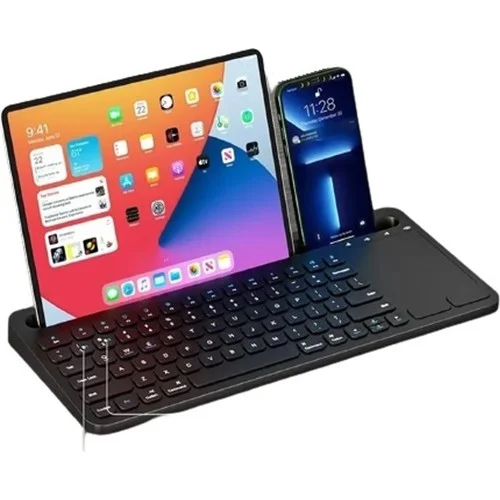 Kablosuz Standlı Şarjlı Bluetooth Touchpad Klavye Siyah BK281