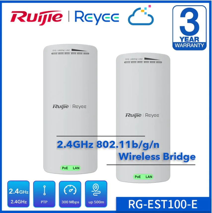 Reyee RG-EST100-E 2.4Ghz Dış Ortam Noktadan Noktaya Access Point, Kutu İçeriği 2 Adet, 300 Mbps, Bulut Yönetilebilir