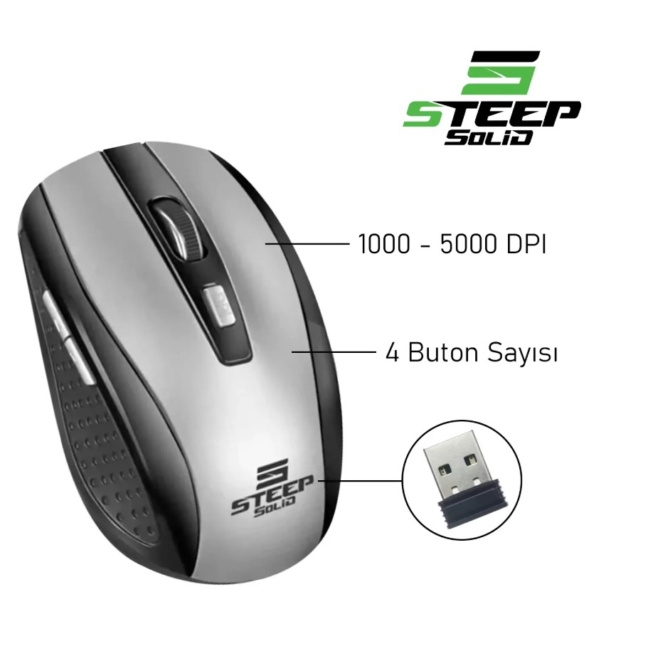 Steep Solid ST-WM02G Optik Kablosuz Wireless Mouse (Gümüş)