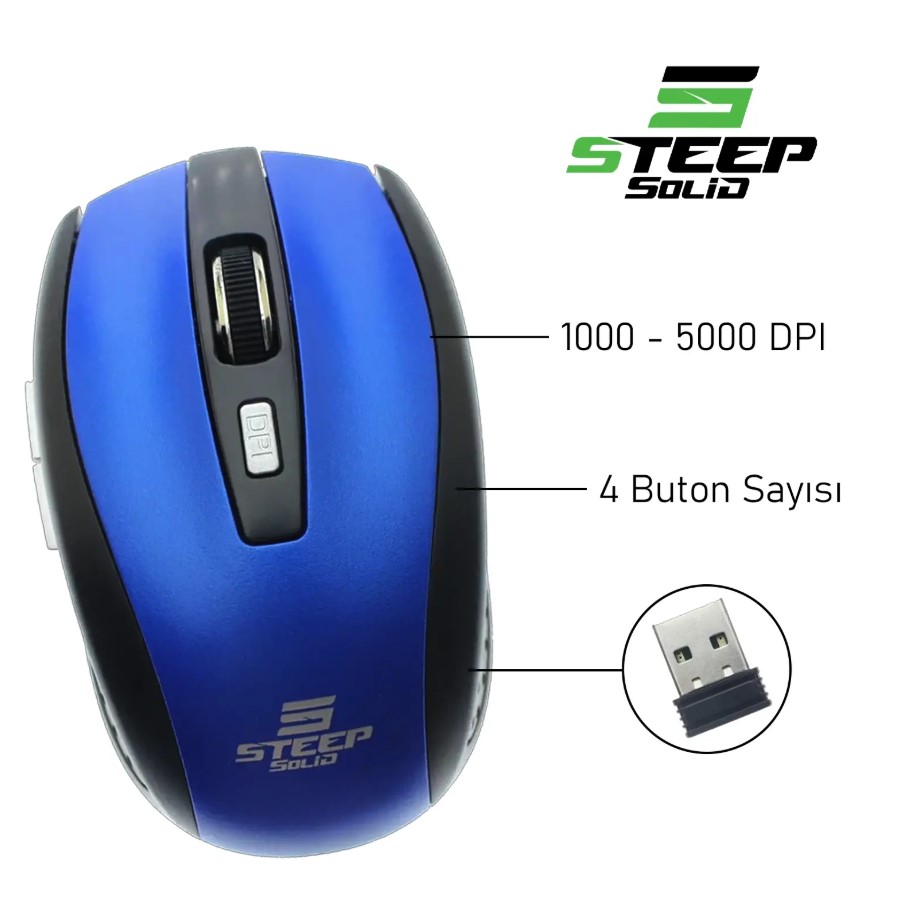 Steep Solid ST-WM02M Optik Kablosuz Wireless Mouse (Mavi)
